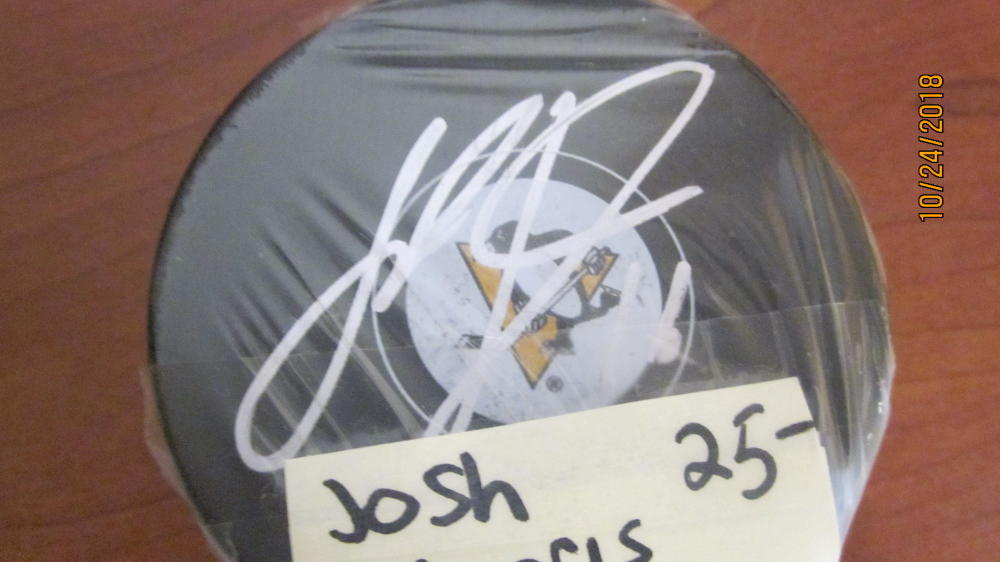 Josh Jooris Pittsburgh Penguins Signed logo Puck COA 