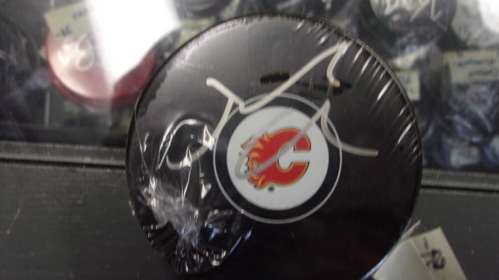 Johnny Goudreau Calgary Flames Signed Logo Puck COA 